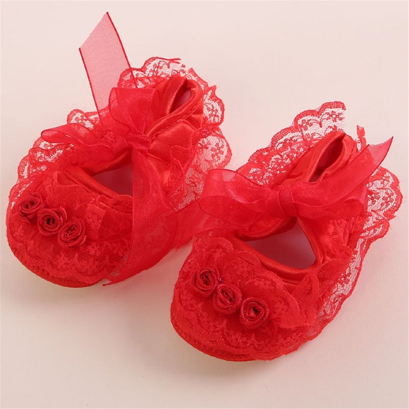 Niyage Baby Girls Clothes Dress Headband Shoes 3 Pcs Set Flowers Party Outfit Romper Dress-Red 3-6 Months - Image 5